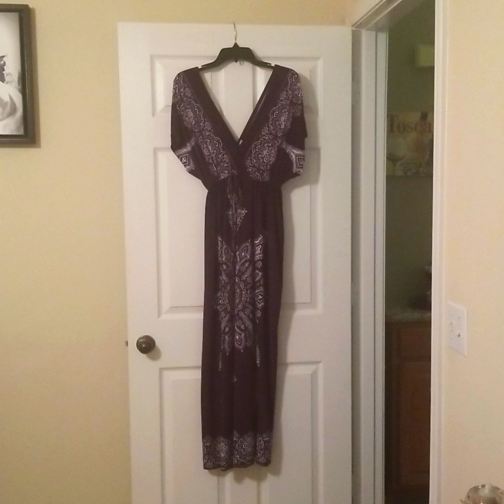 Purple maxi dress with v neck front and back